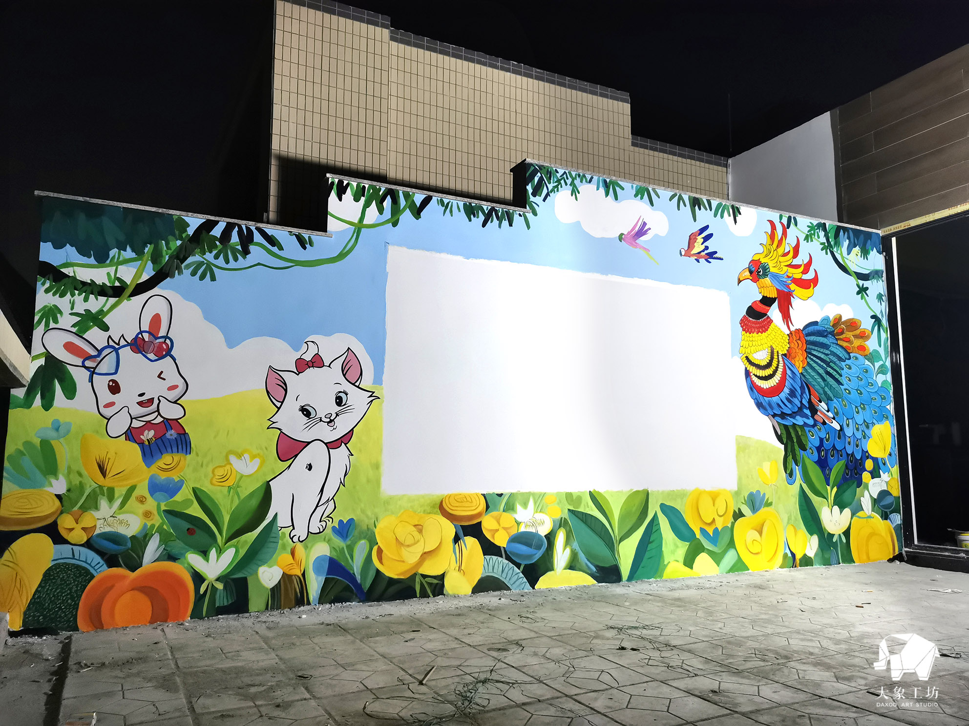 大象工坊汕头天台猫咪兔子可爱卡通装饰墙绘